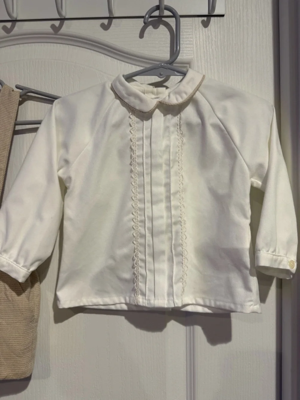 Classic Cream overalls babies' Matching Set with White Shirt European style.